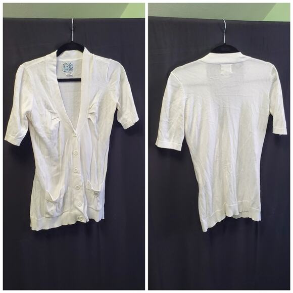 Tabitha by Anthropologie White Cotton Casual Short Sleeve Cardigan Size Small - Picture 1 of 8